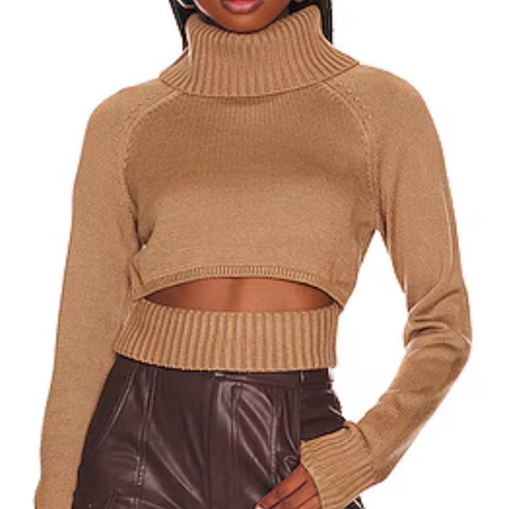 NWT NBD Winston Turtleneck Cropped Sweater in Camel